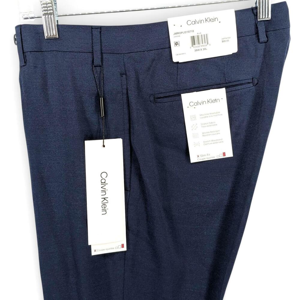Calvin Klein Men's Slim-Fit Performance Stretch Dress Pants Navy Blue 35 x 30